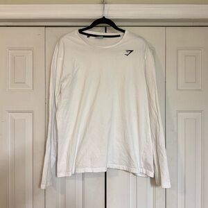 Gymshark Men’s White Long Sleeve 100% Cotton Athletic Activewear Shirt Size XL